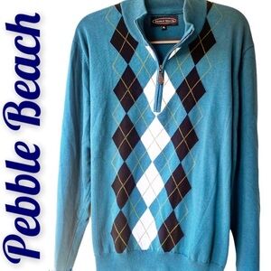 Pebble Beach Teal Argyle Quarter-Zip Sweater